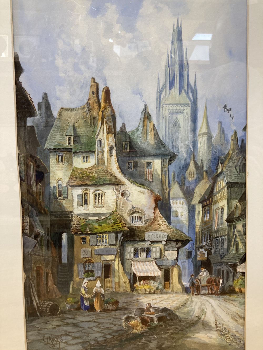 Charles James Keats (19th century), Continental town scene (probably Rouen), 48cm x 30cm
